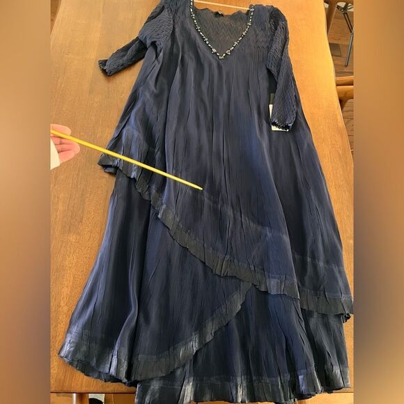 KOMAROV Midnight Lagenlook Bead Trim V-Neck Tiered Chiffon NWT Fit & Flare XL - Picture 11 of 11